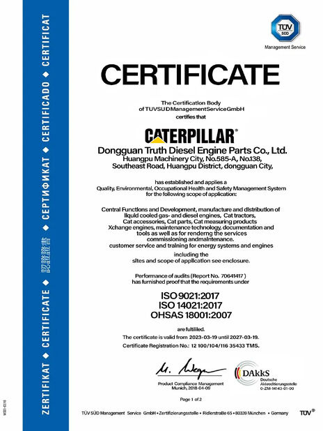 Çin Dongguan Truth Diesel Engine Parts Co., Ltd. Sertifikalar